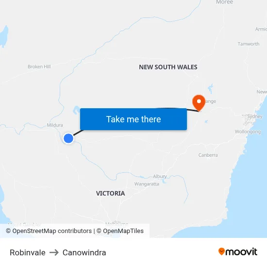 Robinvale to Canowindra map