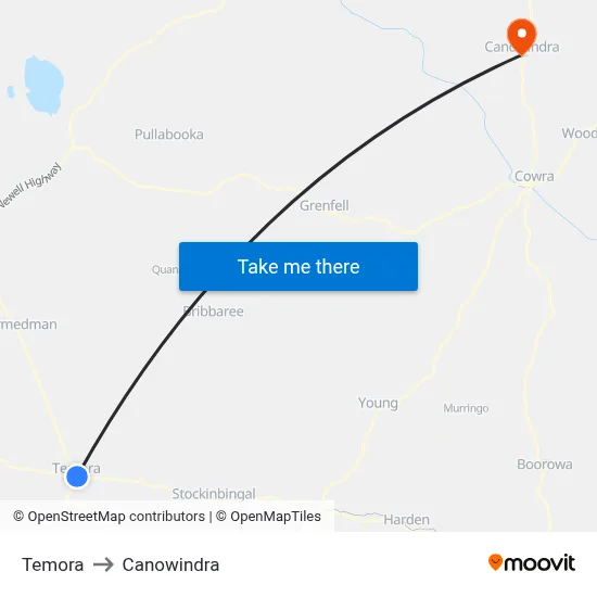 Temora to Canowindra map