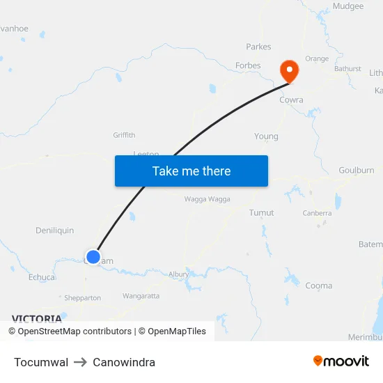Tocumwal to Canowindra map
