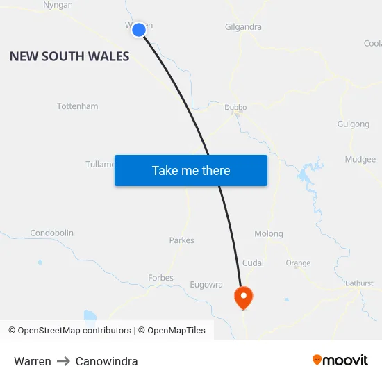 Warren to Canowindra map