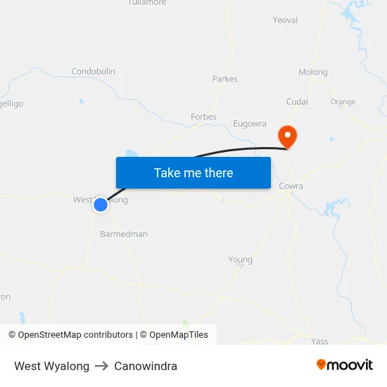 West Wyalong to Canowindra map