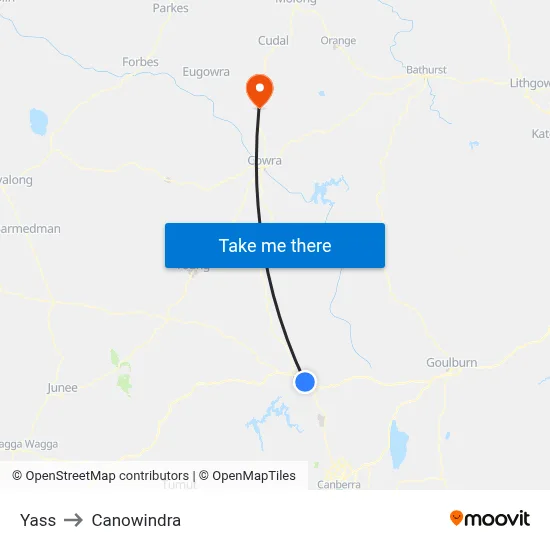 Yass to Canowindra map