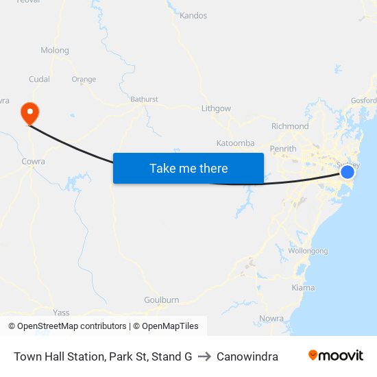 Town Hall Station, Park St, Stand G to Canowindra map