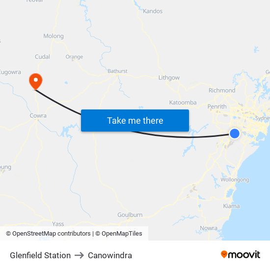 Glenfield Station to Canowindra map