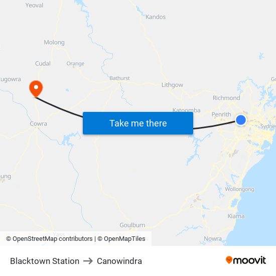 Blacktown Station to Canowindra map