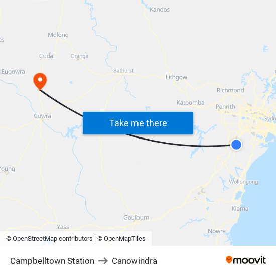 Campbelltown Station to Canowindra map