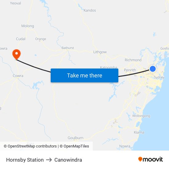 Hornsby Station to Canowindra map