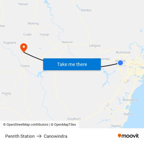 Penrith Station to Canowindra map