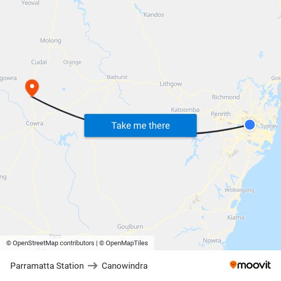 Parramatta Station to Canowindra map