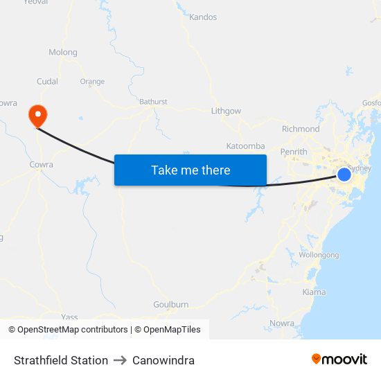 Strathfield Station to Canowindra map