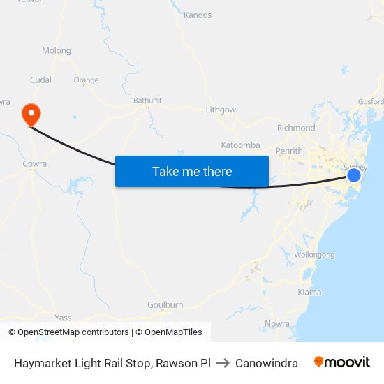 Haymarket Light Rail Stop, Rawson Pl to Canowindra map