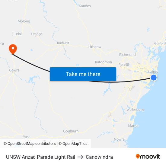 UNSW Anzac Parade Light Rail to Canowindra map