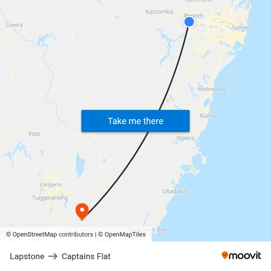 Lapstone to Captains Flat map