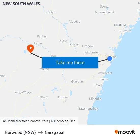 Burwood (NSW) to Caragabal map