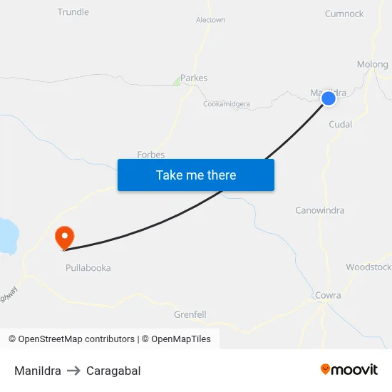 Manildra to Caragabal map