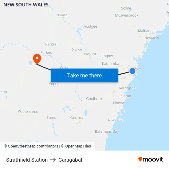 Strathfield Station to Caragabal map