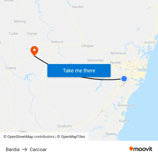 Bardia to Carcoar map