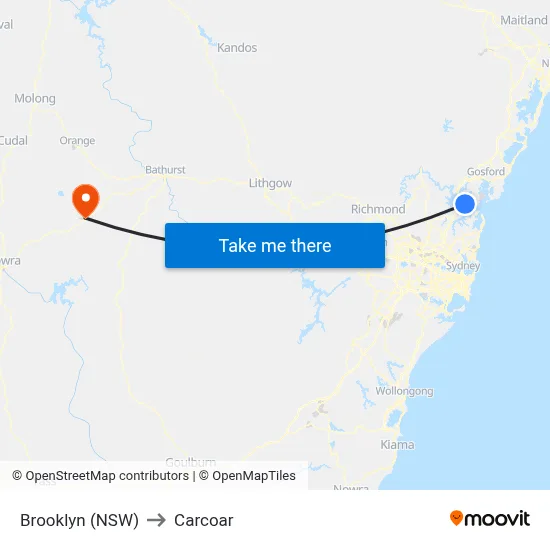 Brooklyn (NSW) to Carcoar map