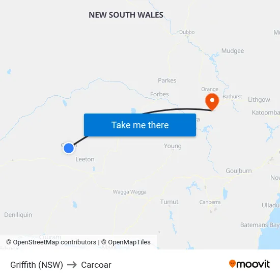 Griffith (NSW) to Carcoar map