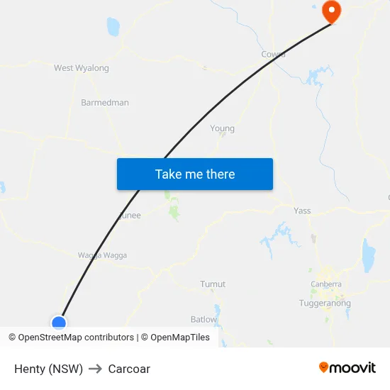 Henty (NSW) to Carcoar map