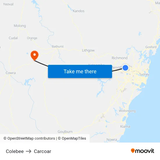 Colebee to Carcoar map