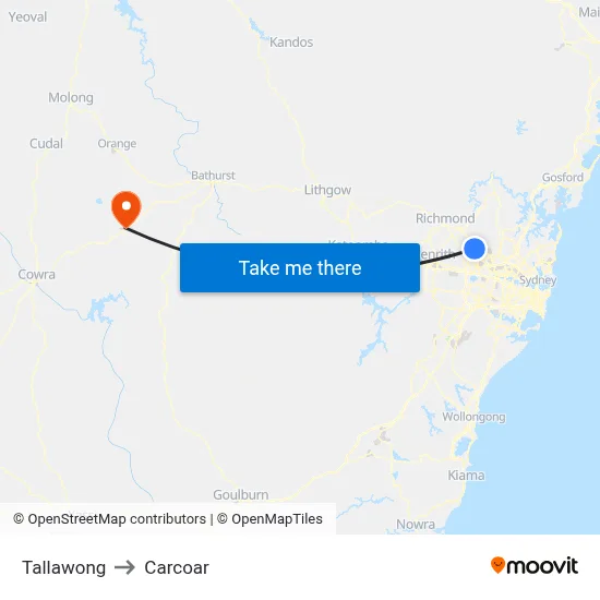 Tallawong to Carcoar map