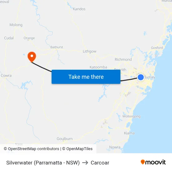 Silverwater (Parramatta - NSW) to Carcoar map