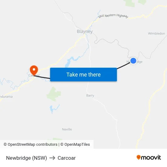 Newbridge (NSW) to Carcoar map