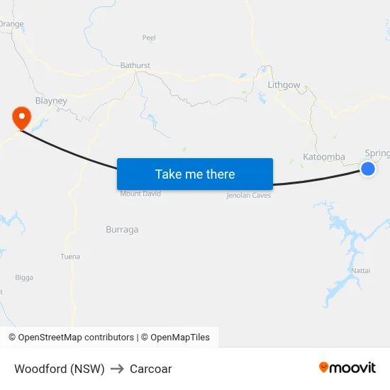 Woodford (NSW) to Carcoar map