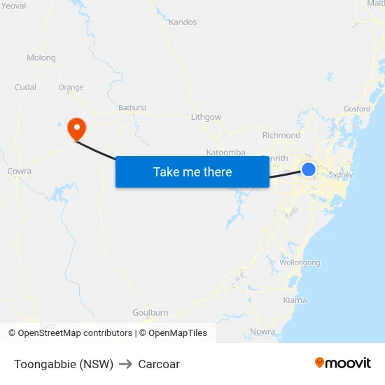 Toongabbie (NSW) to Carcoar map