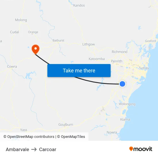Ambarvale to Carcoar map