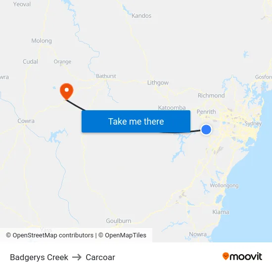 Badgerys Creek to Carcoar map