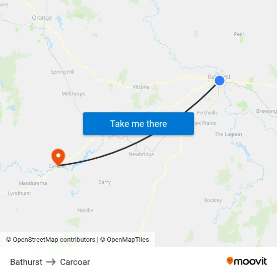 Bathurst to Carcoar map