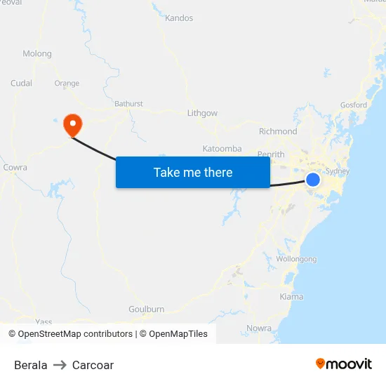 Berala to Carcoar map