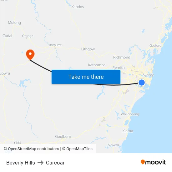 Beverly Hills to Carcoar map