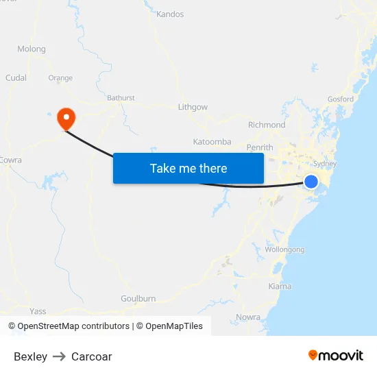 Bexley to Carcoar map