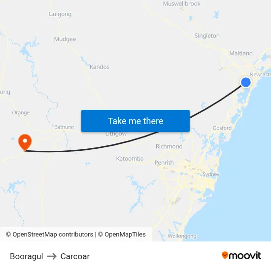 Booragul to Carcoar map