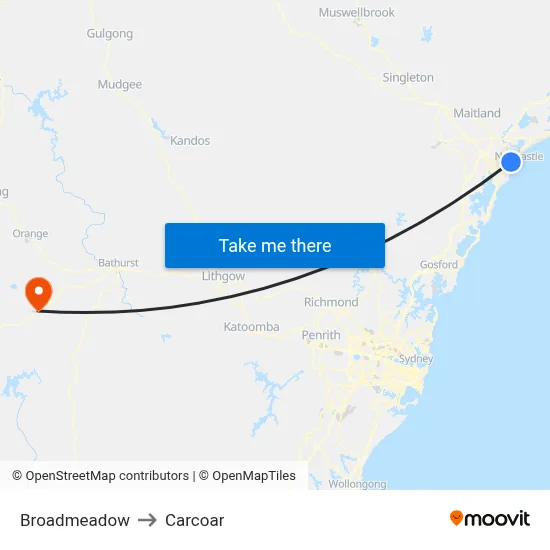 Broadmeadow to Carcoar map