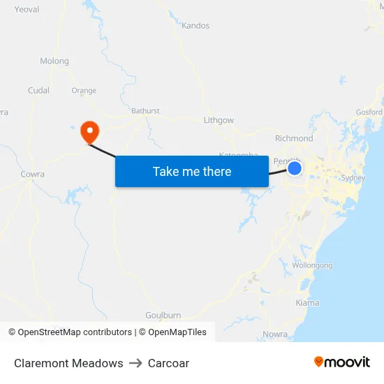 Claremont Meadows to Carcoar map