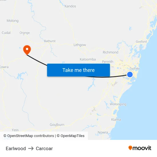 Earlwood to Carcoar map