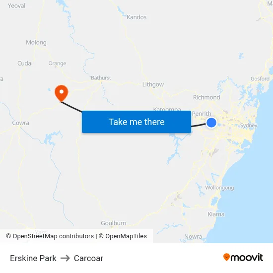 Erskine Park to Carcoar map