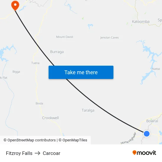 Fitzroy Falls to Carcoar map