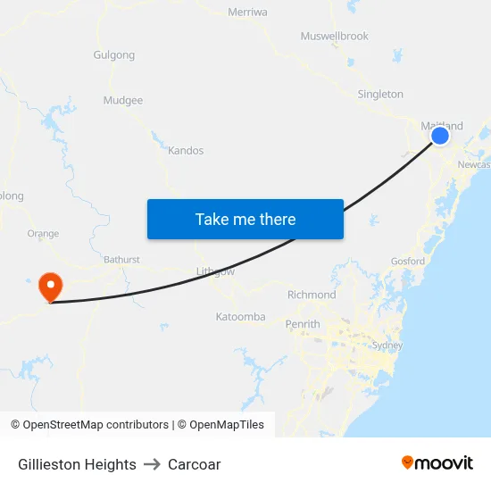 Gillieston Heights to Carcoar map