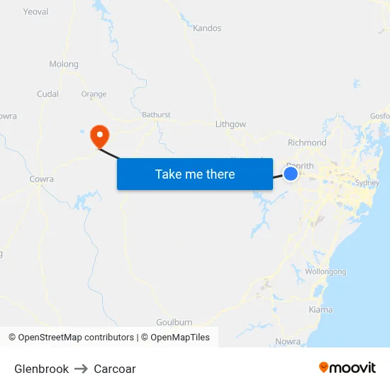 Glenbrook to Carcoar map