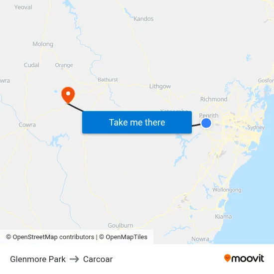 Glenmore Park to Carcoar map
