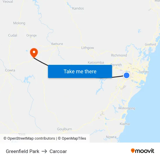 Greenfield Park to Carcoar map