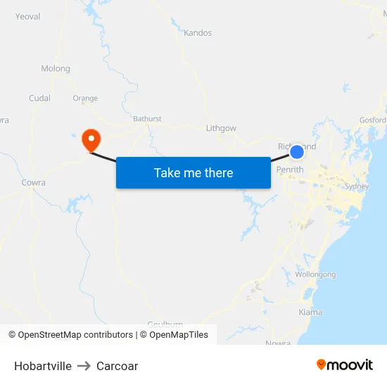 Hobartville to Carcoar map