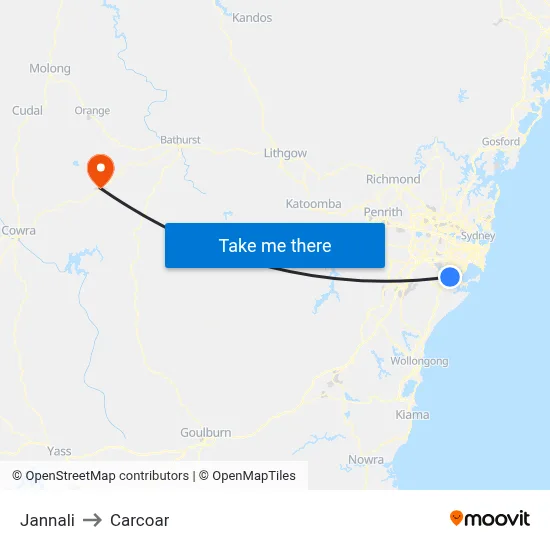 Jannali to Carcoar map