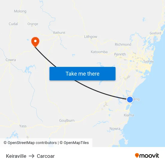 Keiraville to Carcoar map
