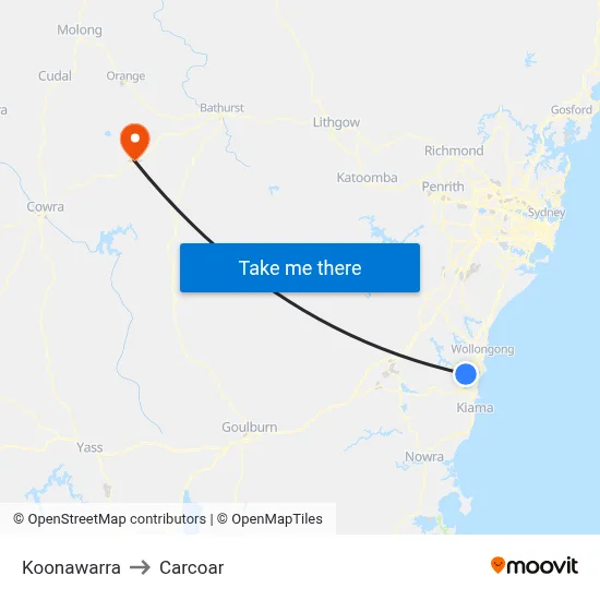 Koonawarra to Carcoar map